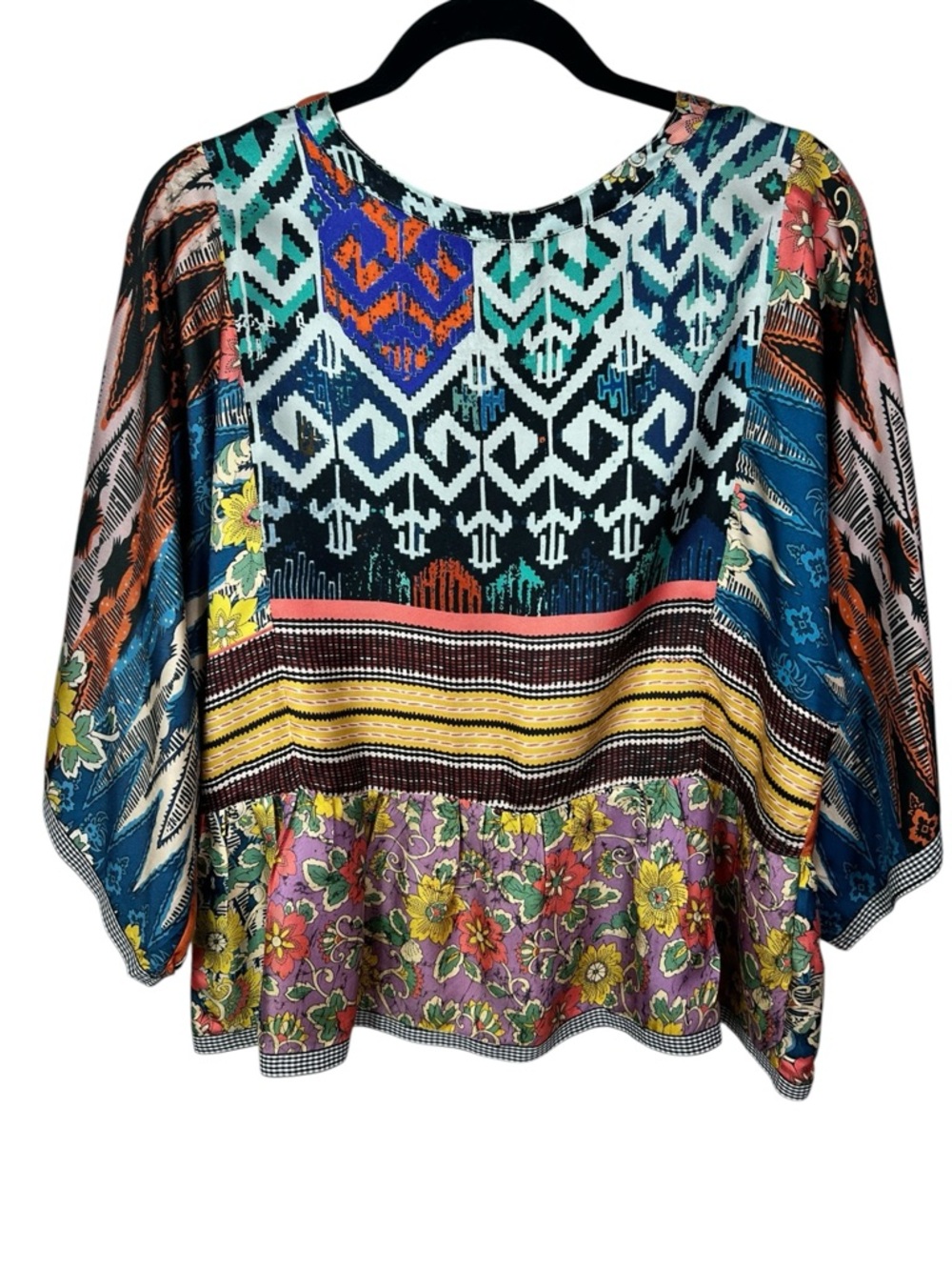 Johnny Was 100% Silk Miranda Mixed Print V-neck Boho Blouse Top Size Medium - Picture 4 of 7